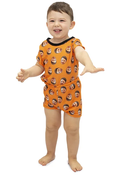Pijama body baby curto personalizado laranja