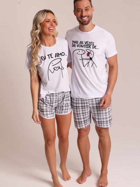 07 pijama casal curto eu te amo mas as vezes da vontade de