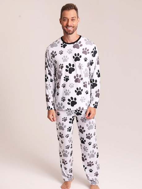 01 pijama masculino longo patinhas preto e branco