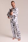 02 tal pai tal pet pijama masculino longo e roupa pet patinhas preto e branco
