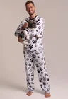 04 tal pai tal pet pijama masculino longo e roupa pet patinhas preto e branco