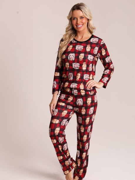 03 pijama personalizado feminino longo xadrez red