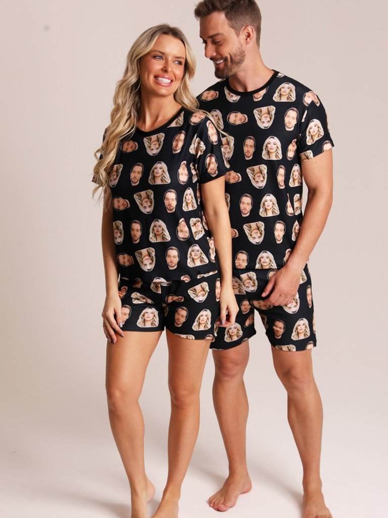 Pijama Casal Personalizado Com Foto Curto Preto