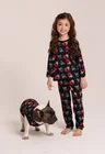 04 pijama infantil longo e roupa pet personalizado preto
