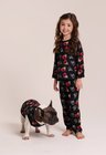 05 pijama infantil longo e roupa pet personalizado preto