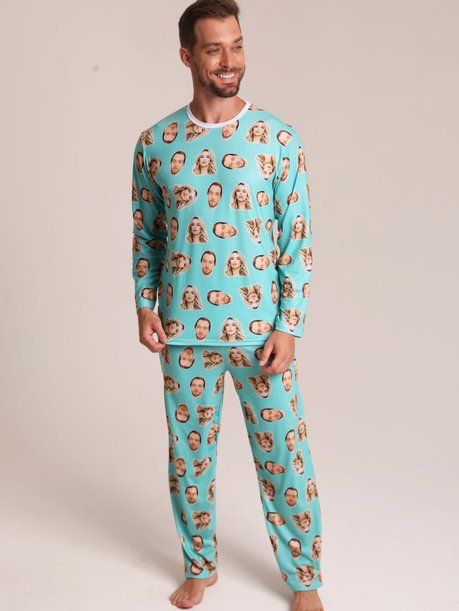 03 pijama casal personalizado com foto longo turquesa