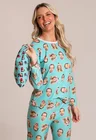 17 pijama casal personalizado com foto longo turquesa