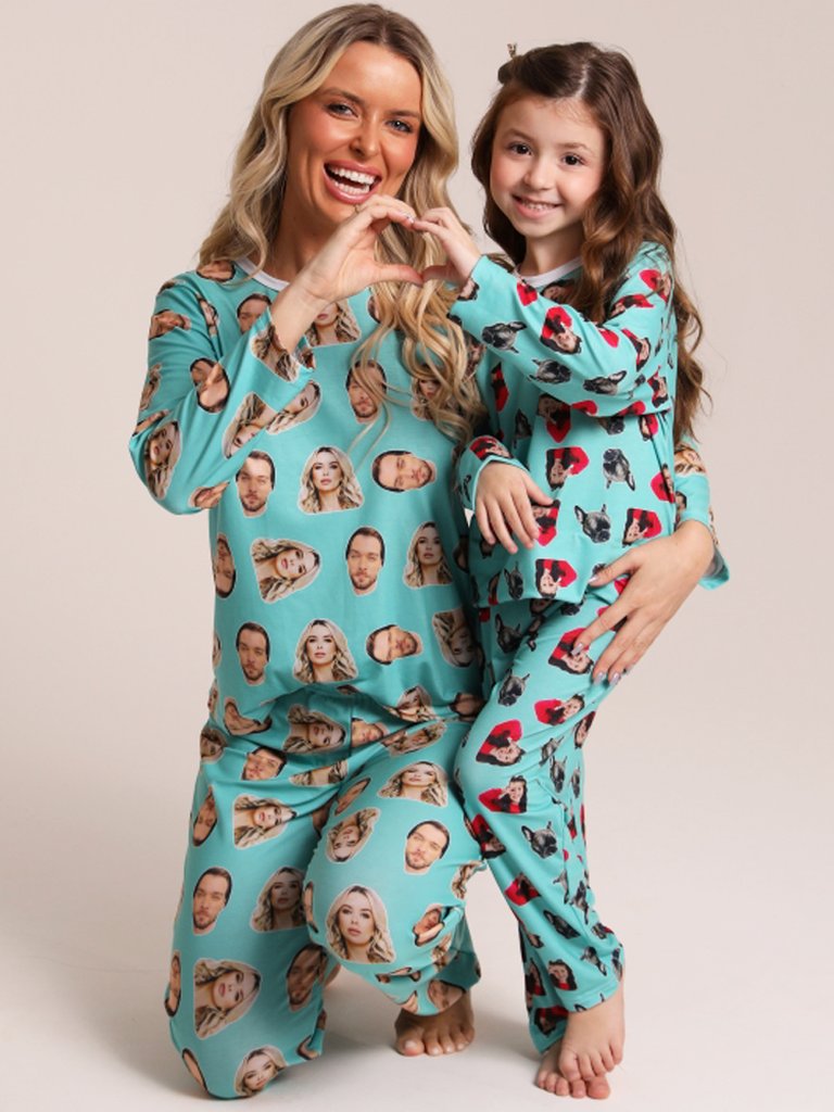 Tal Mãe Tal Filha(o) Pijama Inverno e Infantil Turquesa