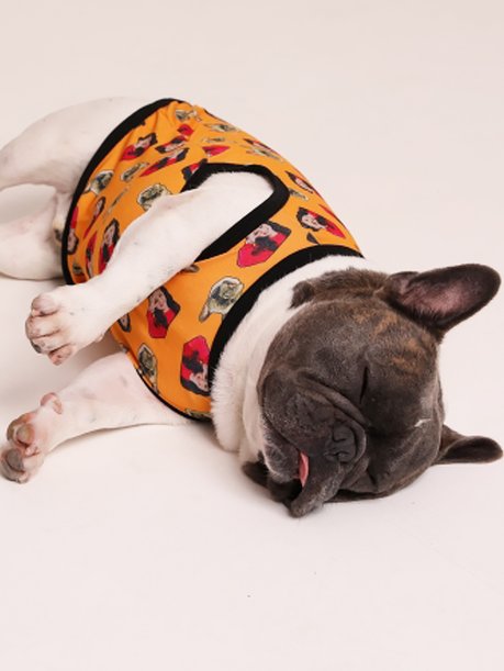 37 pijama casal personalizado com foto curto laranja