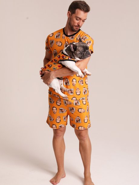 43 pijama casal personalizado com foto curto laranja