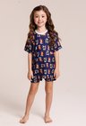 03 pijama infantil curto e roupa pet personalizado azul marinho