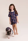 05 pijama infantil curto e roupa pet personalizado azul marinho