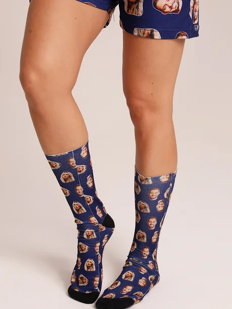 05 pijama personalizado feminino curto fronha tapa olho meia azul marinho