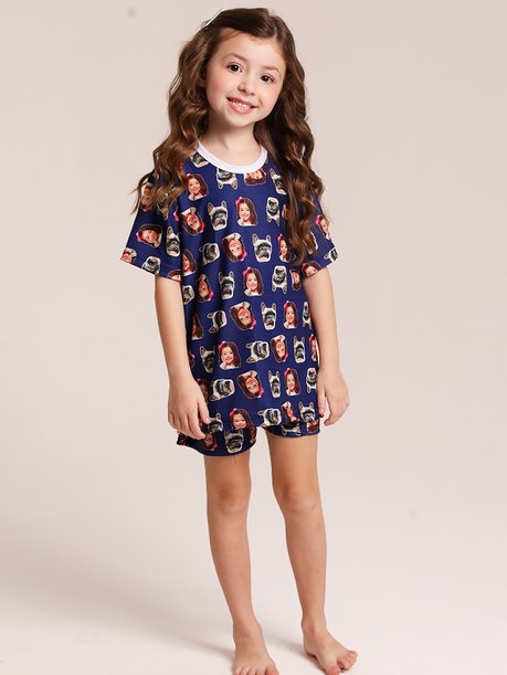 01 pijama personalizado infantil curto azul marinho