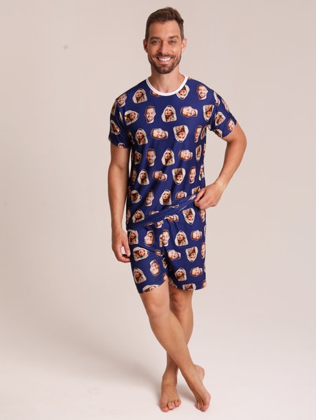 02 pijama personalizado masculino curto azul marinho