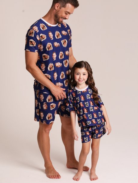 04 tal pai tal filho a pijama personalizado masculino curto e infantil azul marinho