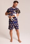 02 tal pai tal pet pijama personalizado masculino curto e roupa pet azul marinho