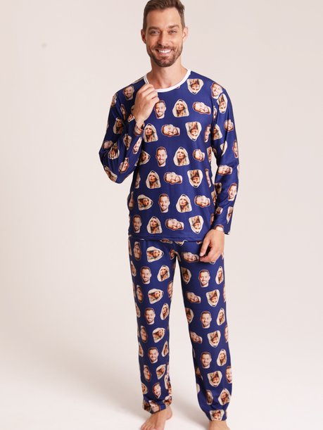 02 pijama personalizado infantil longo azul marinho