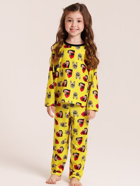 44 pijama personalizado feminino longo amarelo