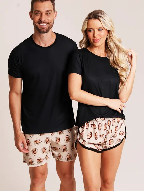 41 short casal personalizado com foto bege