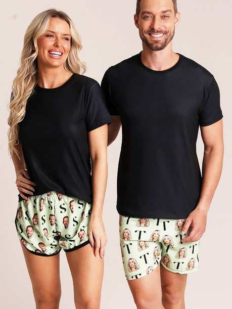 10 short casal personallizado com foto verde menta