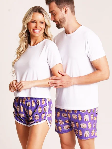 24 short casal personallizado com foto roxo