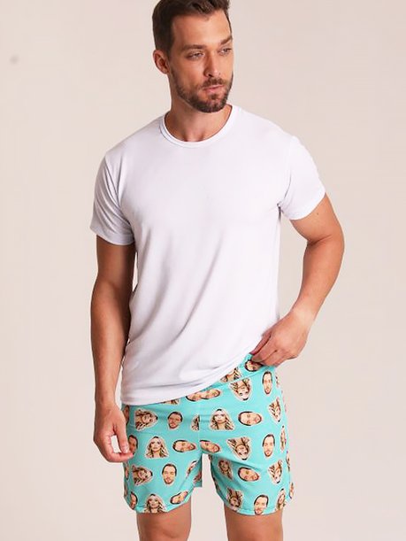 02 short casal personalizado com foto turquesa