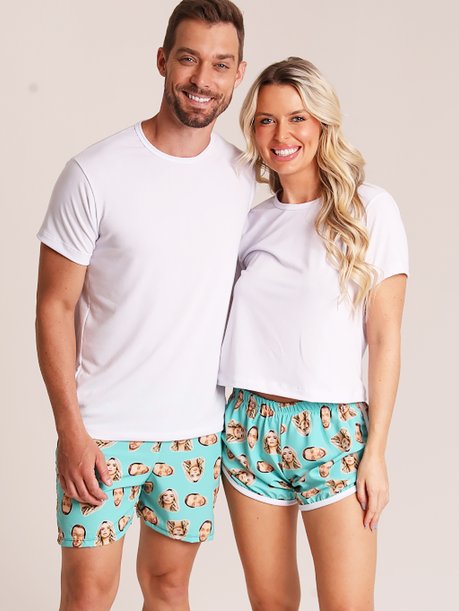 12 short casal personalizado com foto turquesa