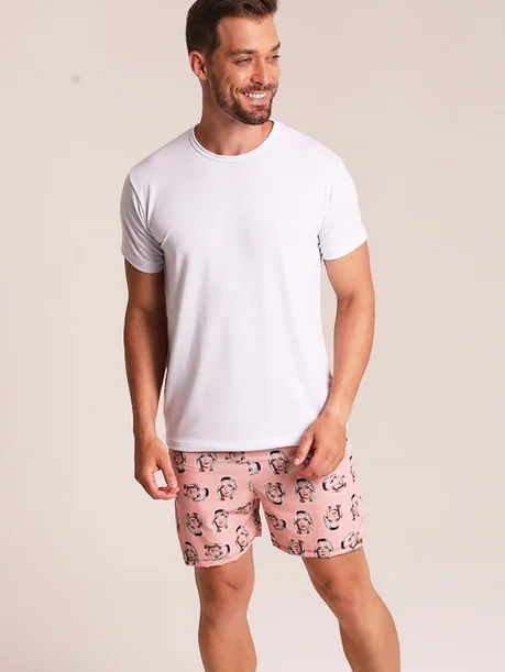 02 short casal personallizado com foto rosa salmao