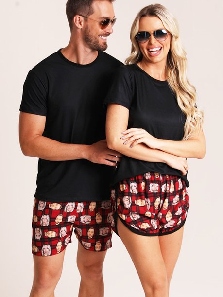 36 short casal personallizado com foto xadrez red