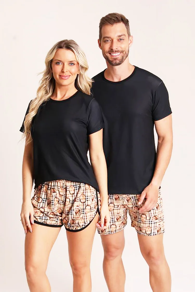 Short Casal Personallizado Com Foto Xadrez