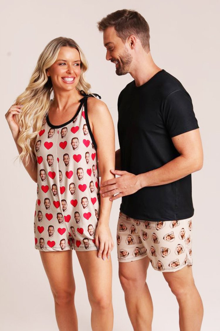 Pijama Casal Personalizado Com Foto - Alegria de Montar - Alegria de Montar