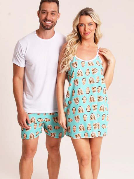 01 kit casal camisola short masculino personalizado turquesa