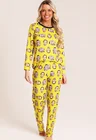 03 pijama personalizado feminino longo fronha tapa olho meia amarelo