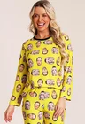 04 pijama personalizado feminino longo fronha tapa olho meia amarelo