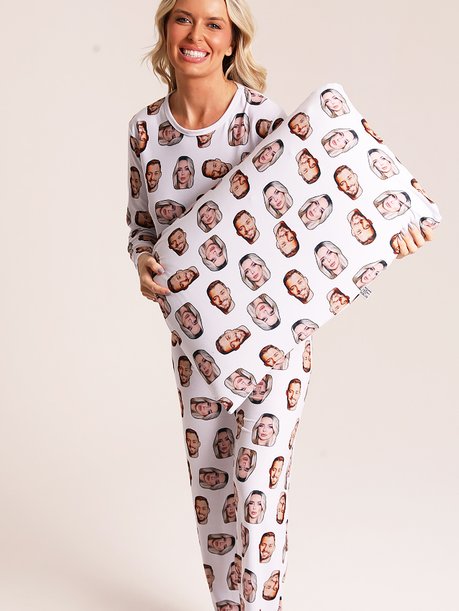 04 pijama personalizado feminino longo fronha tapa olho meia branco