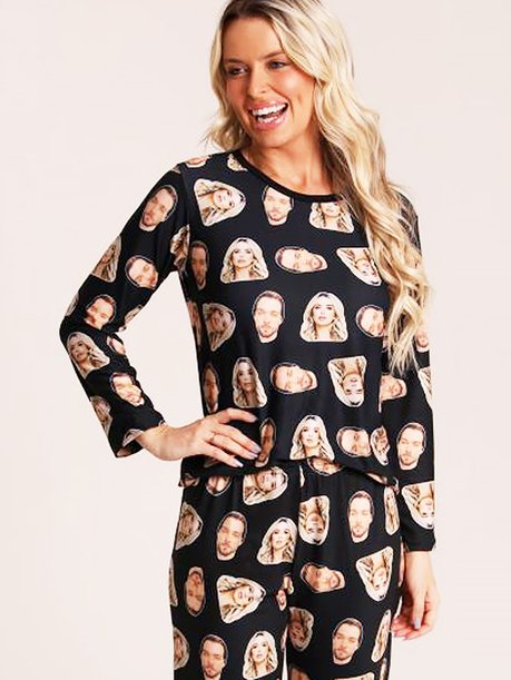 02 pijama personalizado feminino longo fronha tapa olho meia preto