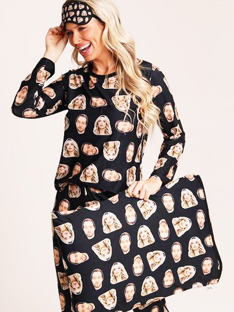 05 pijama personalizado feminino longo fronha tapa olho meia preto