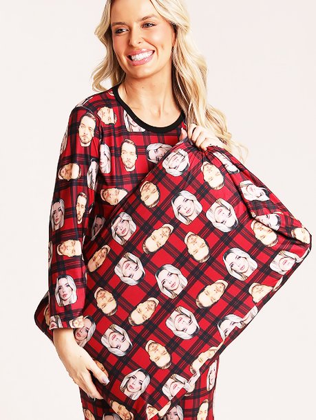 06 pijama personalizado feminino longo fronha tapa olho meia xadrez red