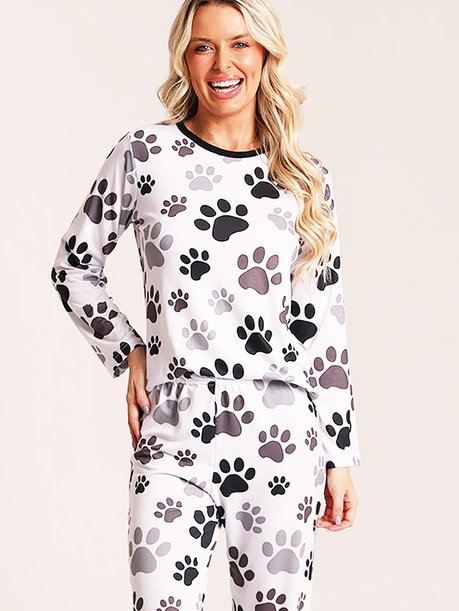 09 pijama feminino longo patinhas preto e branco