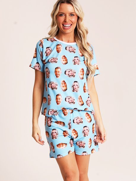 03 pijama personalizado feminino curto azul bebe