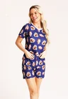 02 kit feminino pijama curto fronha tapa olho meia azul marinho