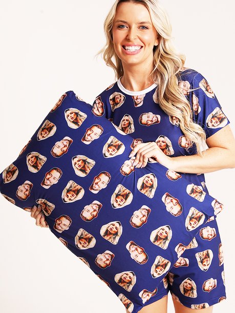 15 kit feminino pijama curto fronha tapa olho meia azul marinho