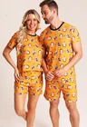 46 pijama casal personalizado com foto curto laranja