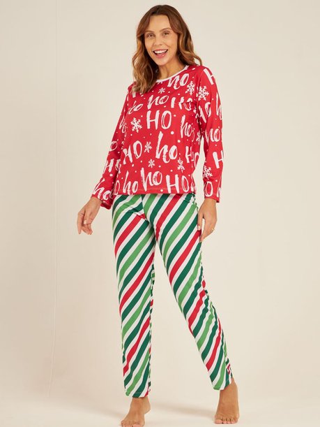 05 pijama feminino longo punhos natal hoho
