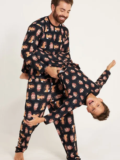 01 tal pai tal filho a pijama masculino inverno e infantil personalizado preto