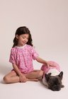 02 pijama infantil e roupa pet coracoes rose
