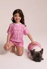 03 pijama infantil e roupa pet coracoes rose