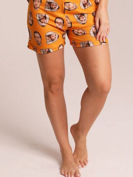 02 short tactel feminino tradicional laranja