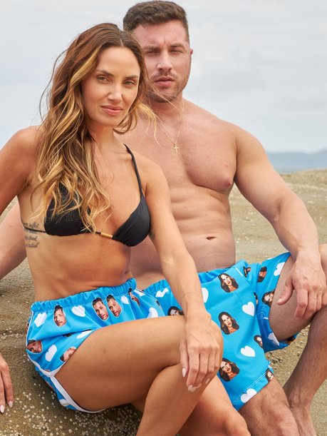 04 short casal personallizado com foto azul gg m